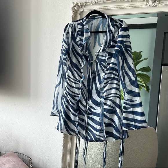 SOLD // LONG SLEEVE FRILL TRIM ZEBRA MINI DRESS - Picture 2 of 4